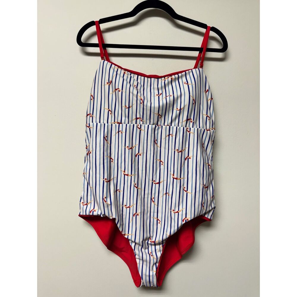 JANTZEN Classic Divers Reversible Swimsuit, Ruching, Keyhole Back, Sz 12